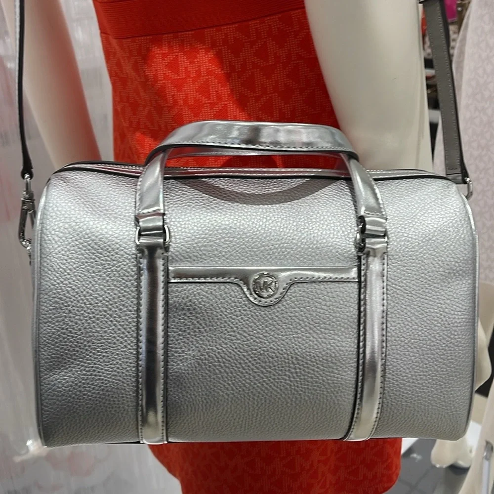 Michael Kors Silver Pebbled Leather Satchel